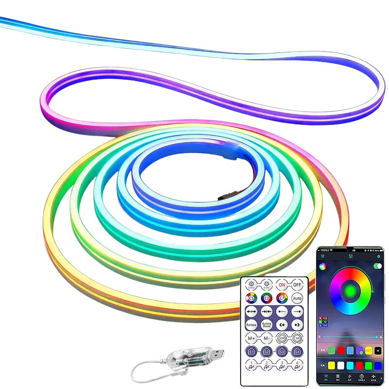 DC5V RGBIC Neon LED Strip Lights Neon Rope Light with Music Sync DIY RGBIC Dreamcolor Chasing Strip Tape for Home Decor Lighting