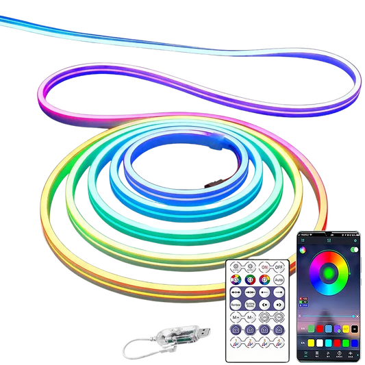 DC5V RGBIC Neon LED Strip Lights Neon Rope Light with Music Sync DIY RGBIC Dreamcolor Chasing Strip Tape for Home Decor Lighting