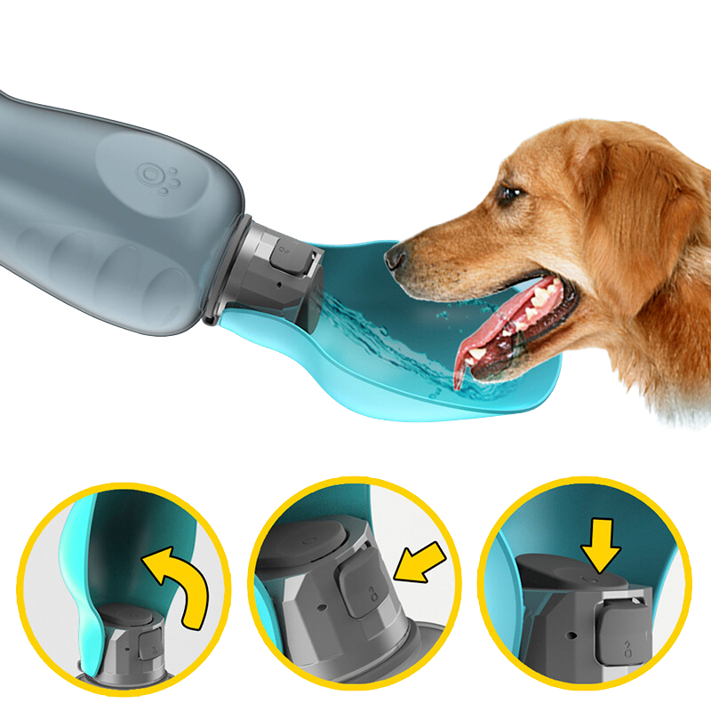 Tragbare Hunde-Wasserflasche (800 ml) mit Faltbarer Trinkschale